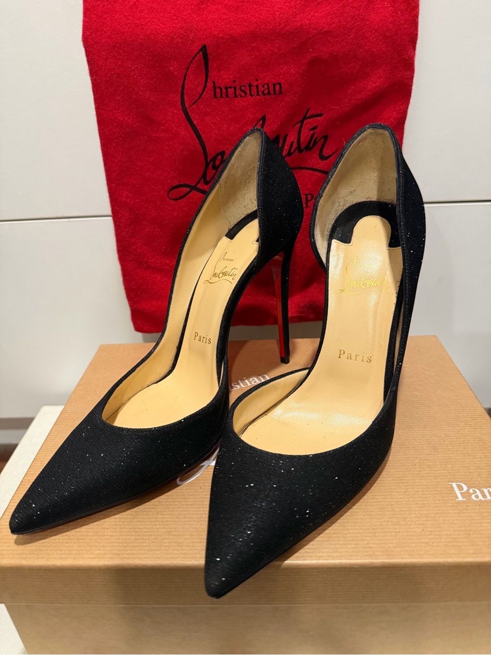 Christian Louboutin Black Sparkle Pointed-Toe Stiletto Pumps